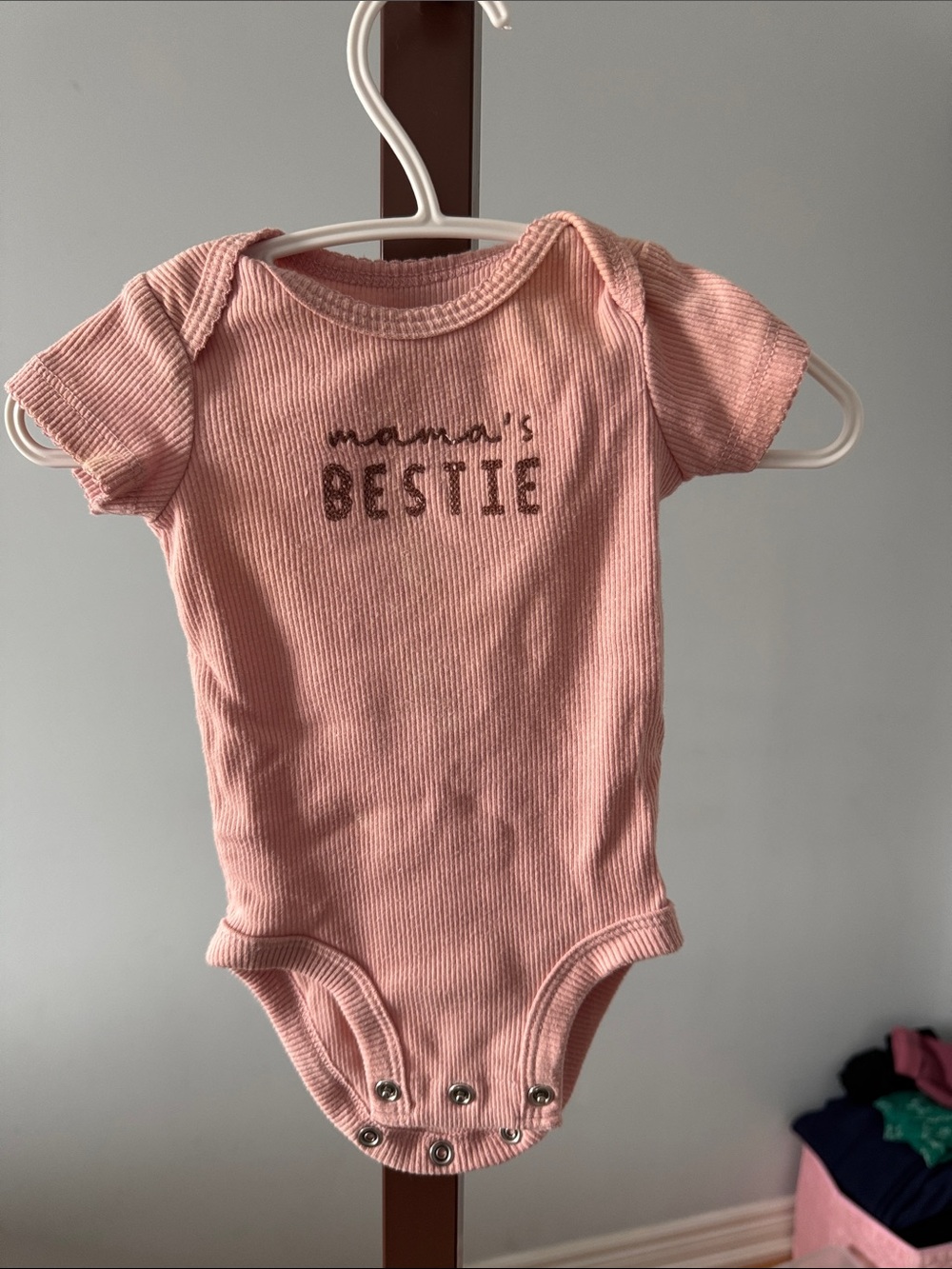 Mama's Bestie Pink Ribbed Baby One-Piece